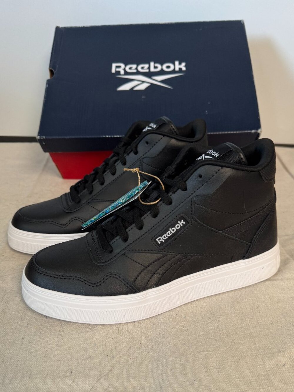 Womens 7.5  Reebok Court Advance Bold High Top Sneakers Black White Tennis Shoes